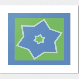 Blue Shooting Star Outlined in White with Green Background Posters and Art